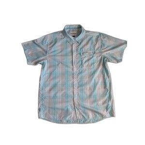 Simms Outdoor Plaid Shirt Men's Size Large Teal Short Sleeve Button Up Fishing